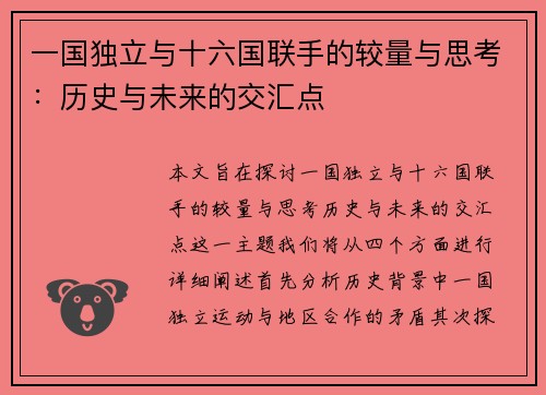 一国独立与十六国联手的较量与思考：历史与未来的交汇点